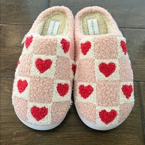 Pink Mellow & Mod Ladies Slippers with Hearts, Sz 6/7